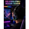 RGB Işıklı Bluetooth Mikrofonlu Kulaklık Uzun Süreli Kullanım Type-C Şarjlı