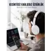 RGB Işıklı Mikrofonlu Bluetooth Kulaklık Beyaz Over-Ear Tasarım Type-C Şarjlı