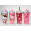 Sevimli Hello Kitty Pipetli Işıklı Boncuklu Suluk Bardak 400 ml