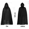 Siyah Uzun Pelerin 120 cm Kapüşonlu