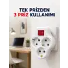 Tek Prizi 3’lü Yapan Anahtarlı Priz Adaptörü Topraklı Priz Çoğaltıcı