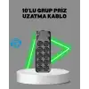 Termal Akım Korumalı 10’lu Grup Priz USB Type-C Hızlı Şarj 2500W 2m Kablo