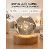 USB Bağlantılı Işıklı Kristal Küre Modern Ahşap Tabanlı Dekor