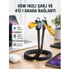 USB-C USB-A 4’ü 1 Arada Örgülü Kablo 65W Hızlı Şarj Metal Uç Dayanıklı
