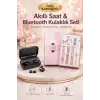 Wireless Şarjlı Pembe Akıllı Saat ve Kablosuz Bluetooth Kulaklık Dokunmatik Kontrol