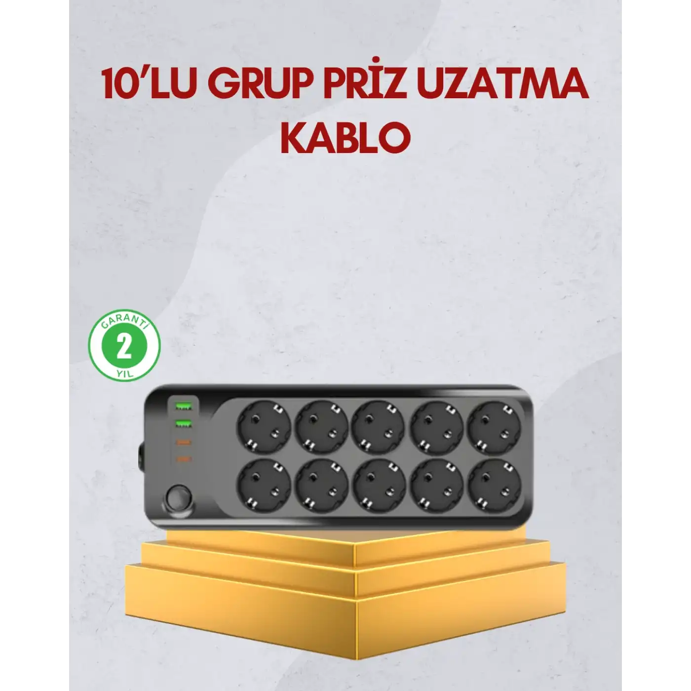 10 Prizli Uzatma Kablosu Termal Koruma USB Type-C Hızlı Şarj 2500W