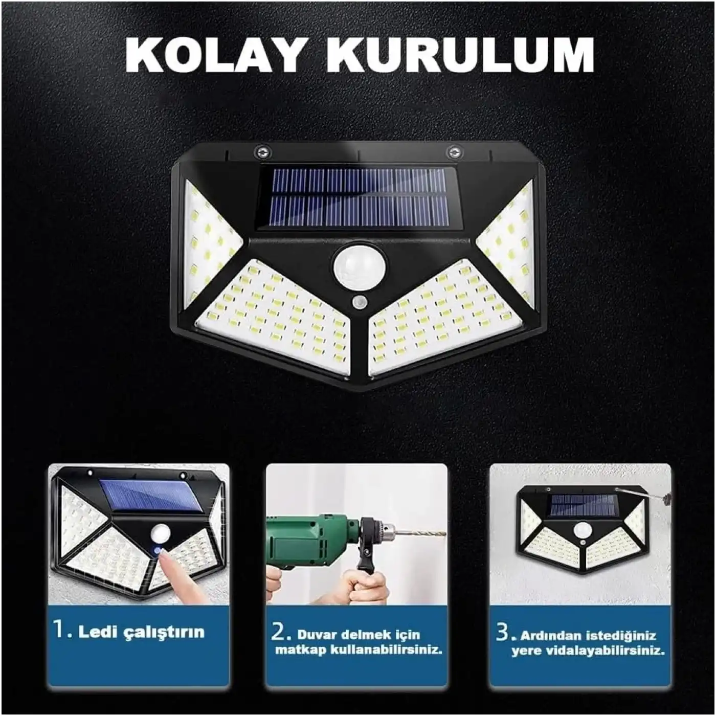 100 Led Dış Mekan Solar Aydınlatma Fotoselli Solar Lamba Hareket Sensörlü