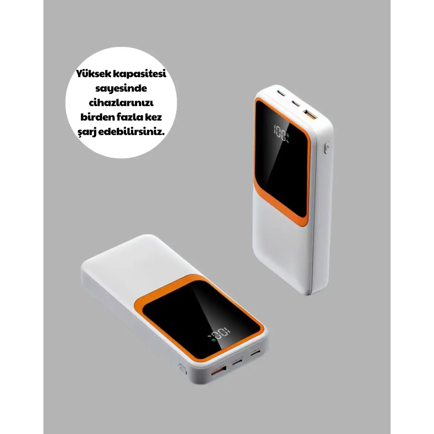 10000 mAh Taşınabilir Powerbank Çift Çıkışlı Type-C ve Lightning Uyumlu