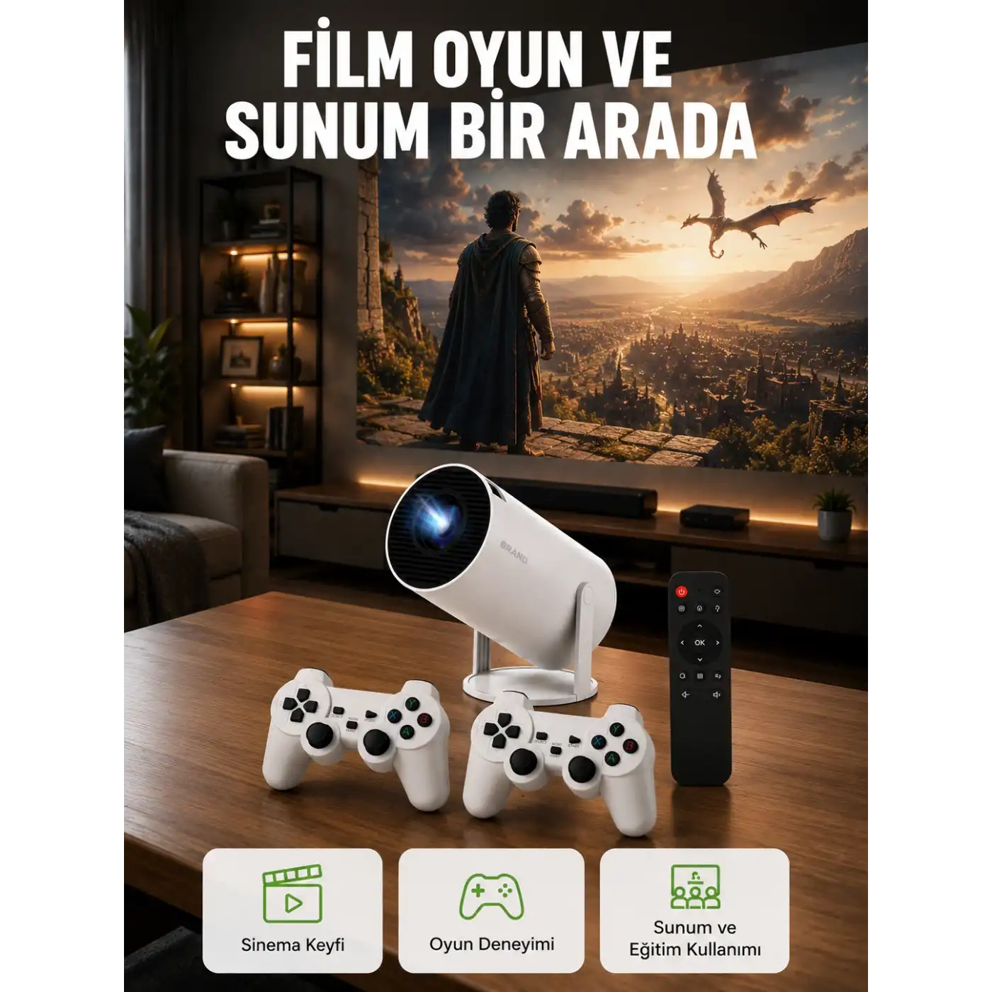10.000 Oyun Destekli, Çift Kollu 4K Projeksiyon – HDMI, USB, AUX, Ethernet Yok Yeni Nesil