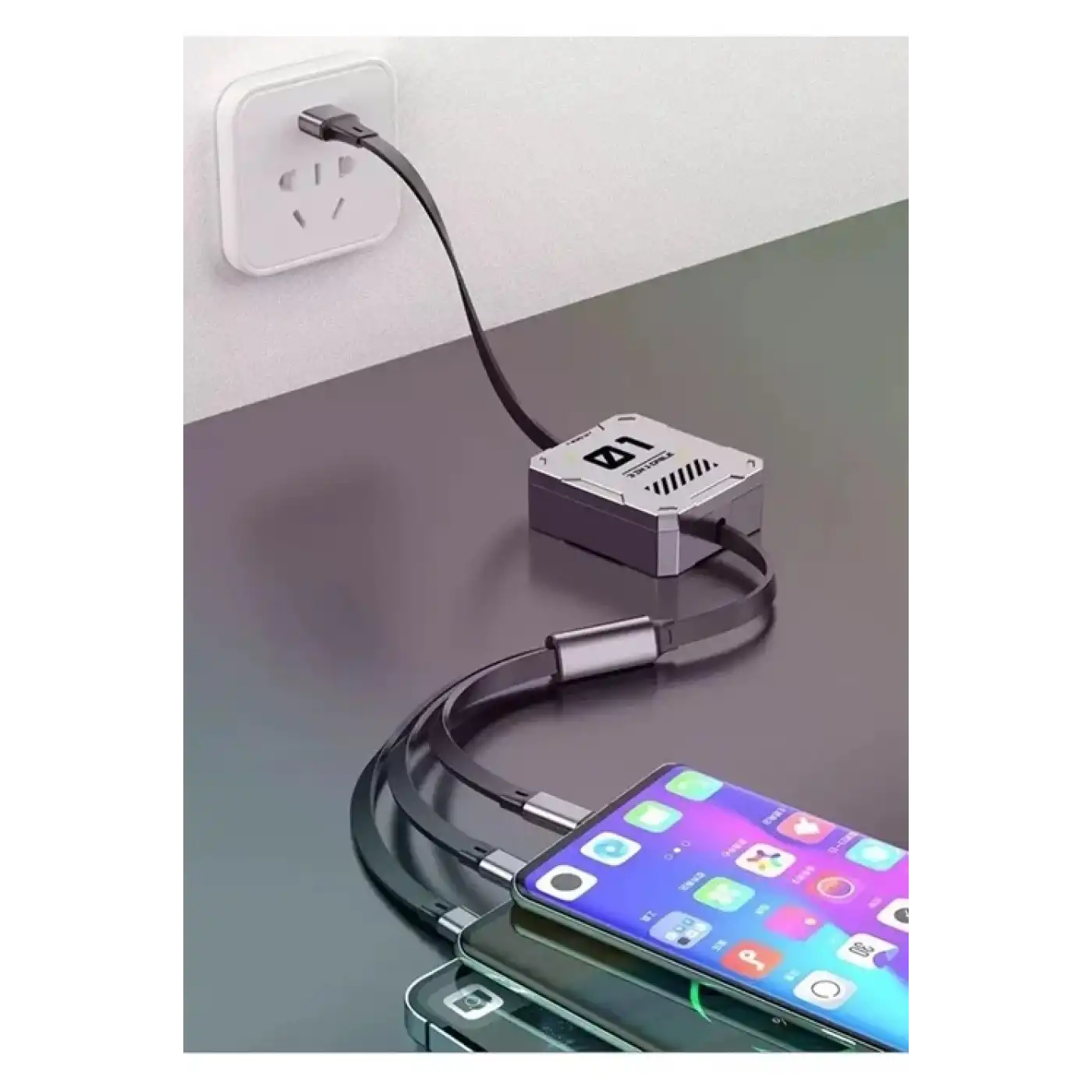 100w Geri Çekilebilir Makaralı Çoklu Şarj Kablosu Alüminyum Kutu Lightning Micro Type-c Şarj Kablosu