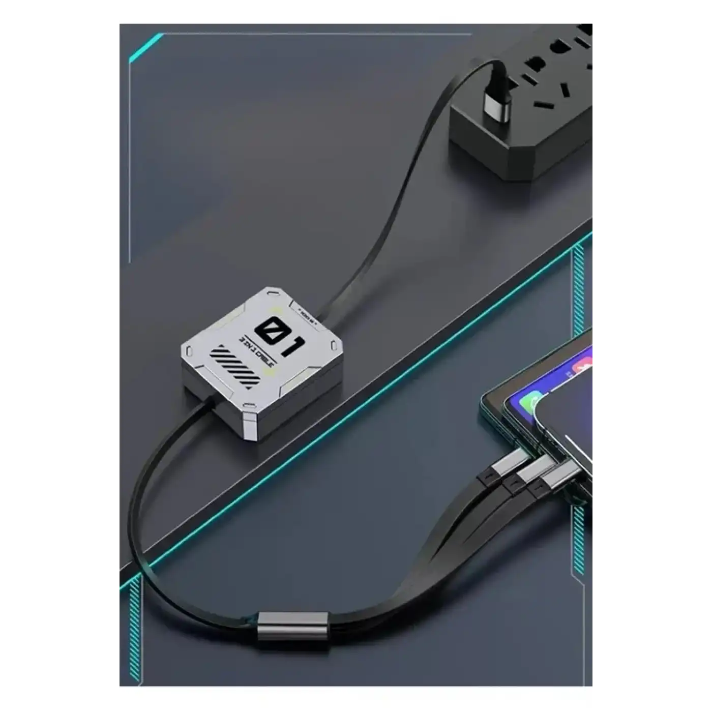 100w Geri Çekilebilir Makaralı Çoklu Şarj Kablosu Alüminyum Kutu Lightning Micro Type-c Şarj Kablosu