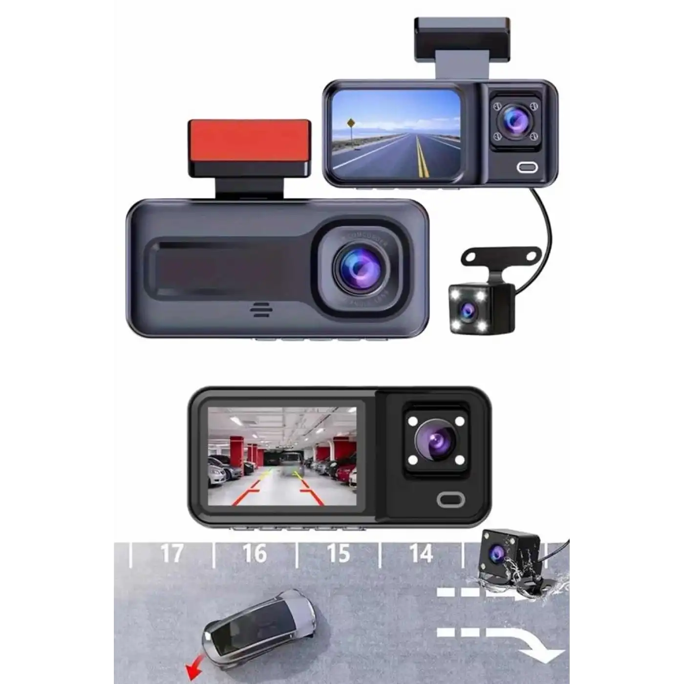 1080p Sürüş Kaydedici 2 İnç Araç Araba Ön İç Arka DVR IPS Ekran