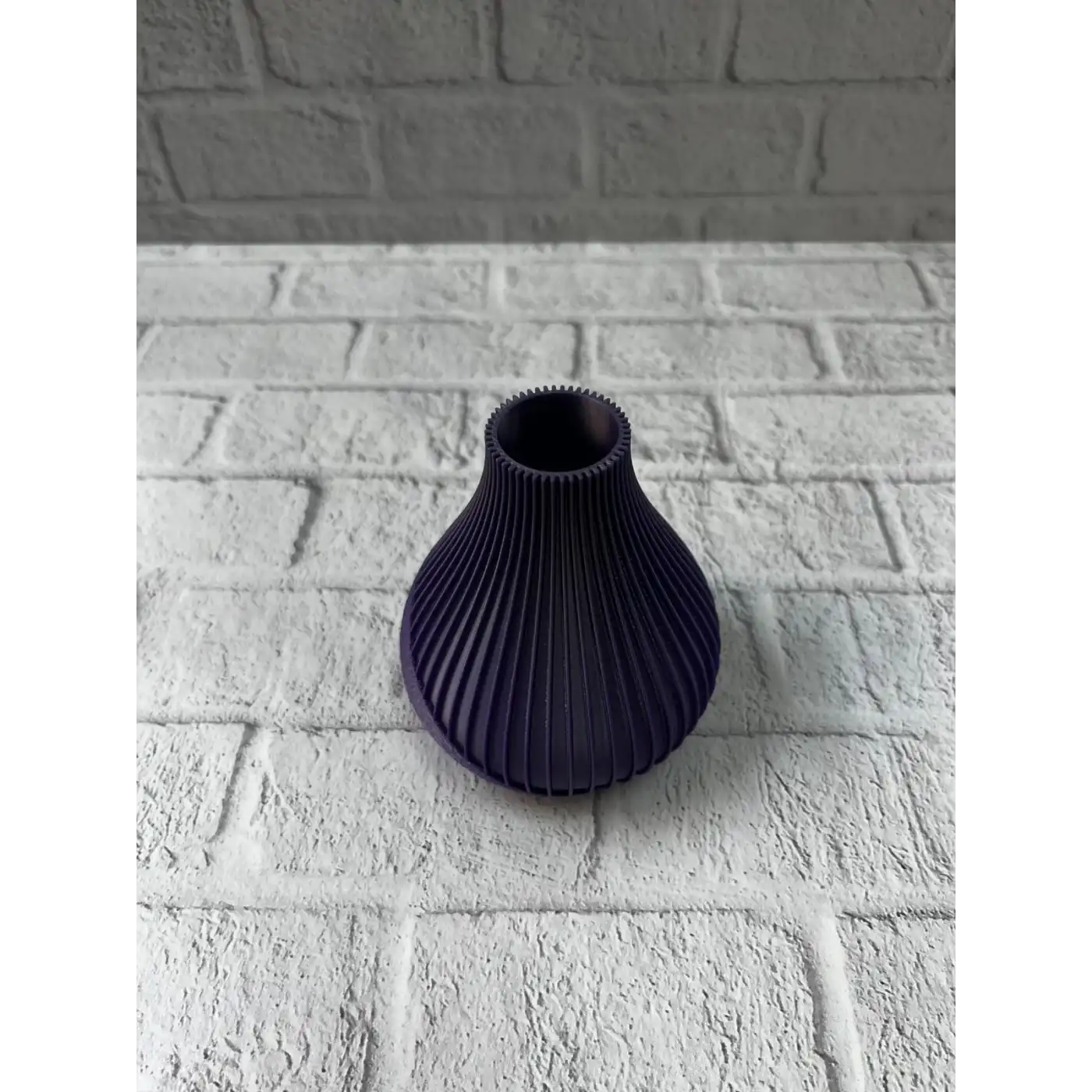 11 cm Mor Minimal Çizgili Vazo Masa Üstü Şık Dekor Objesi