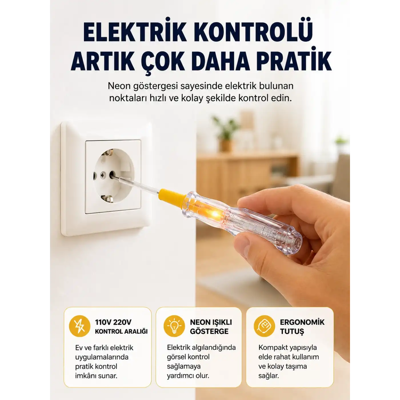 110-220V Elektrik Test Kalemi Korozyona Dayanıklı Nikel Kaplamalı