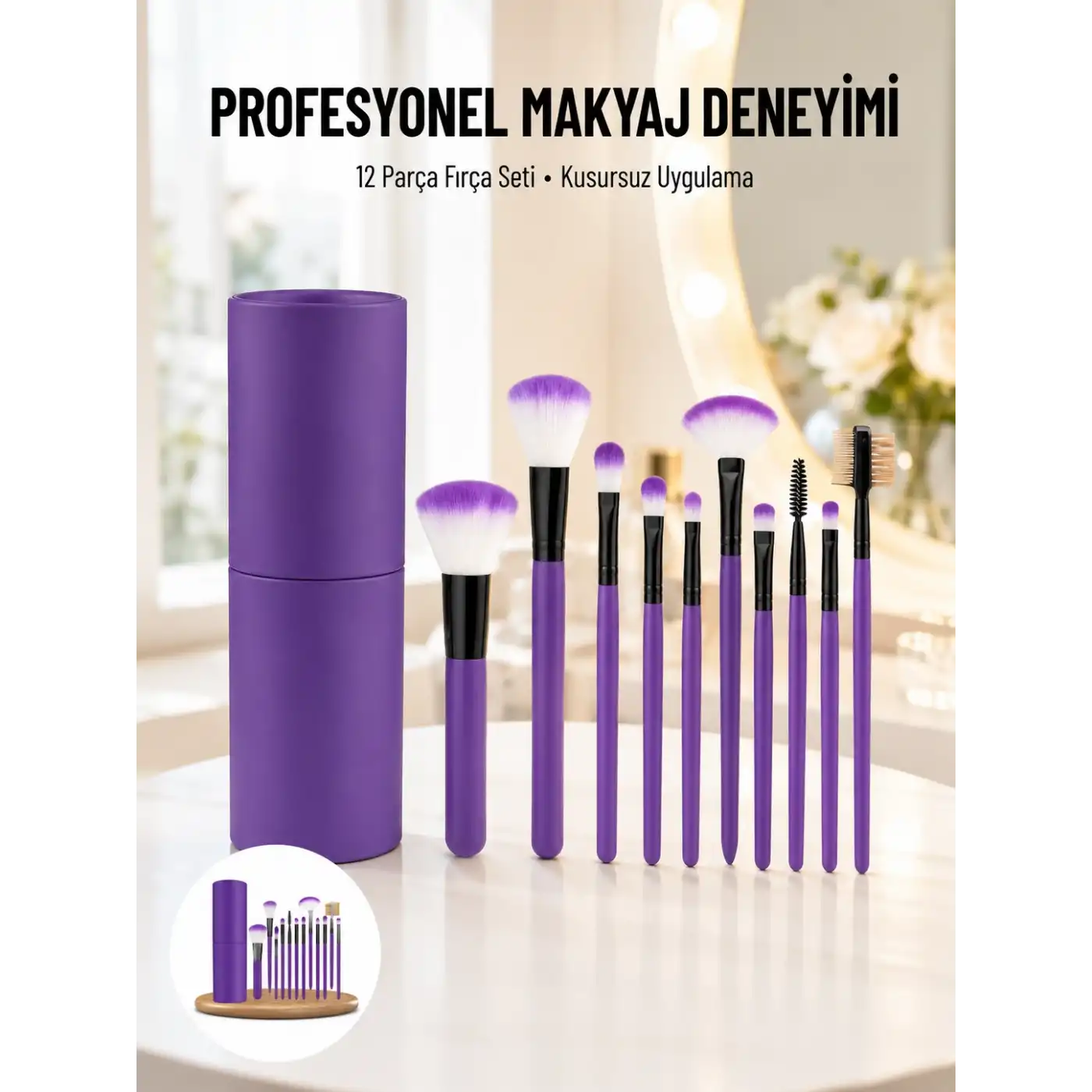 12 Parça Makyaj Fırçası Yumuşak Kıllı Profesyonel Fırça Seti Yüksek Kaliteli Pürüzsüz