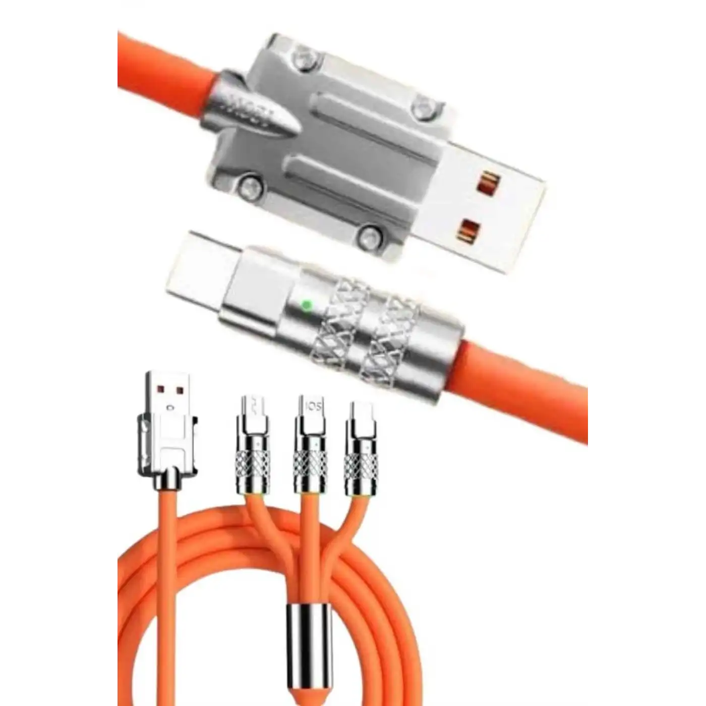 120W 3 İn 1 Uyumlu Silikon Şarj Kablosu Hızlı Şarj Kablosu
