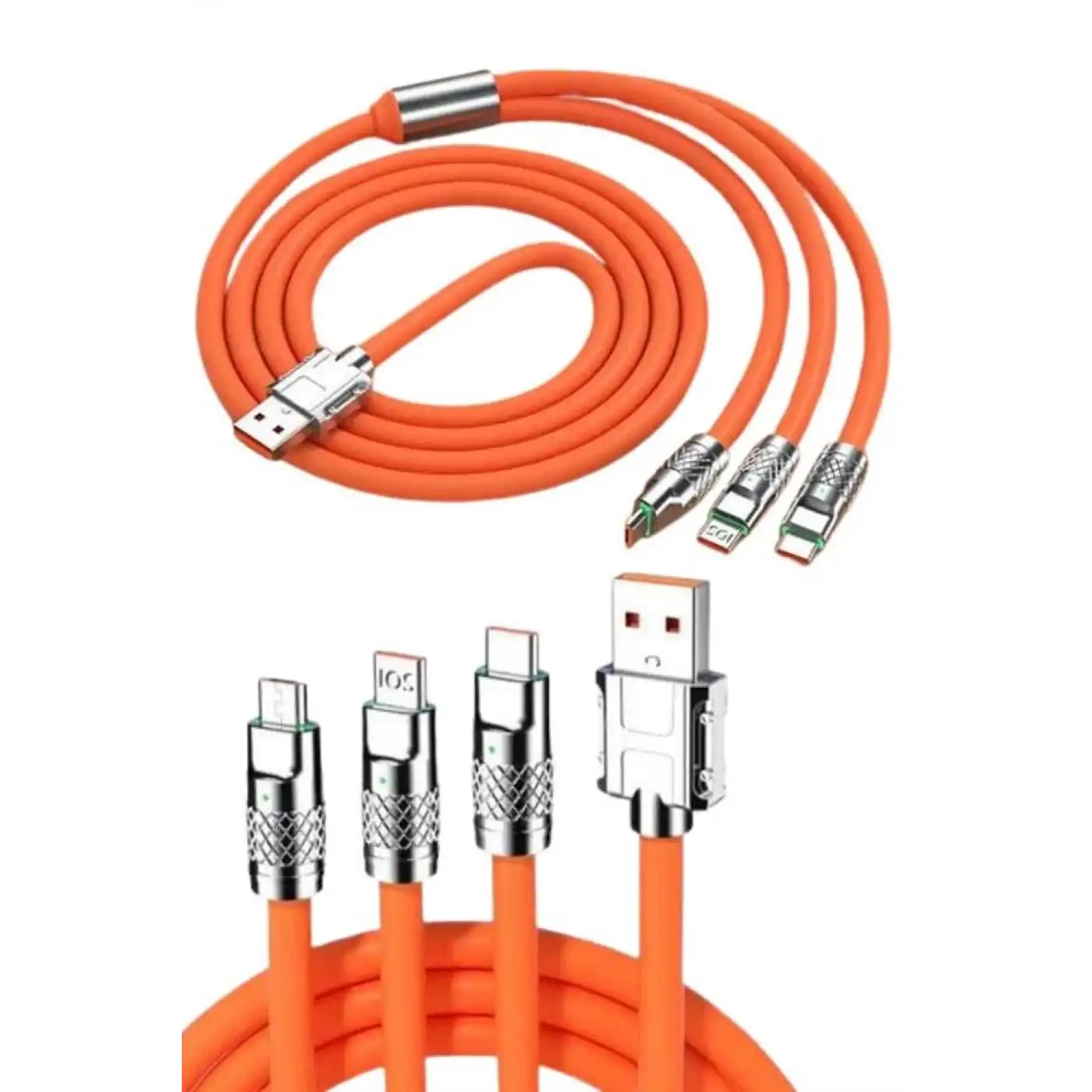 120W 3 İn 1 Uyumlu Silikon Şarj Kablosu Hızlı Şarj Kablosu