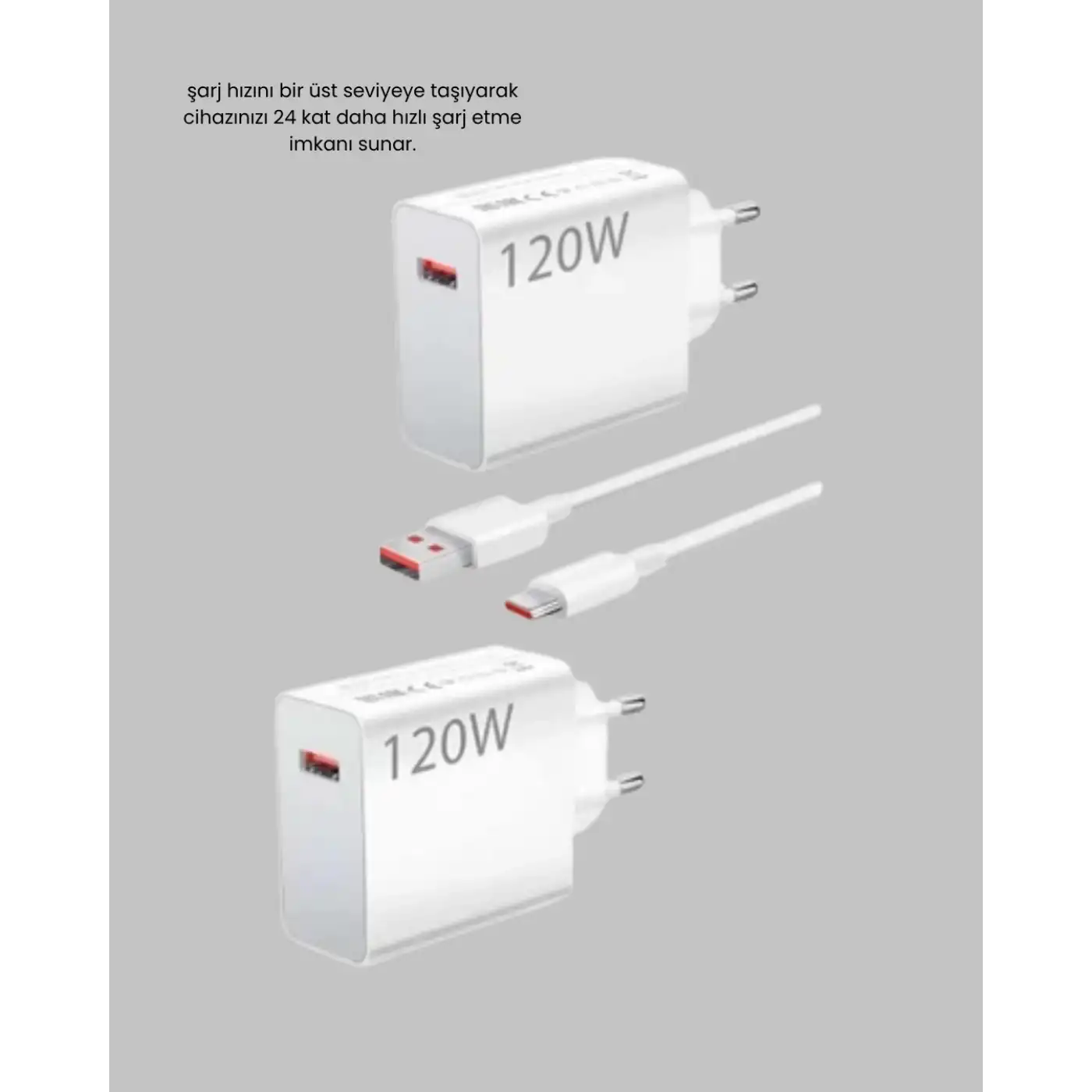 120W Hızlı Şarj Başlığı Ultra Güçlü Type-C Adaptör Kablo Dahil