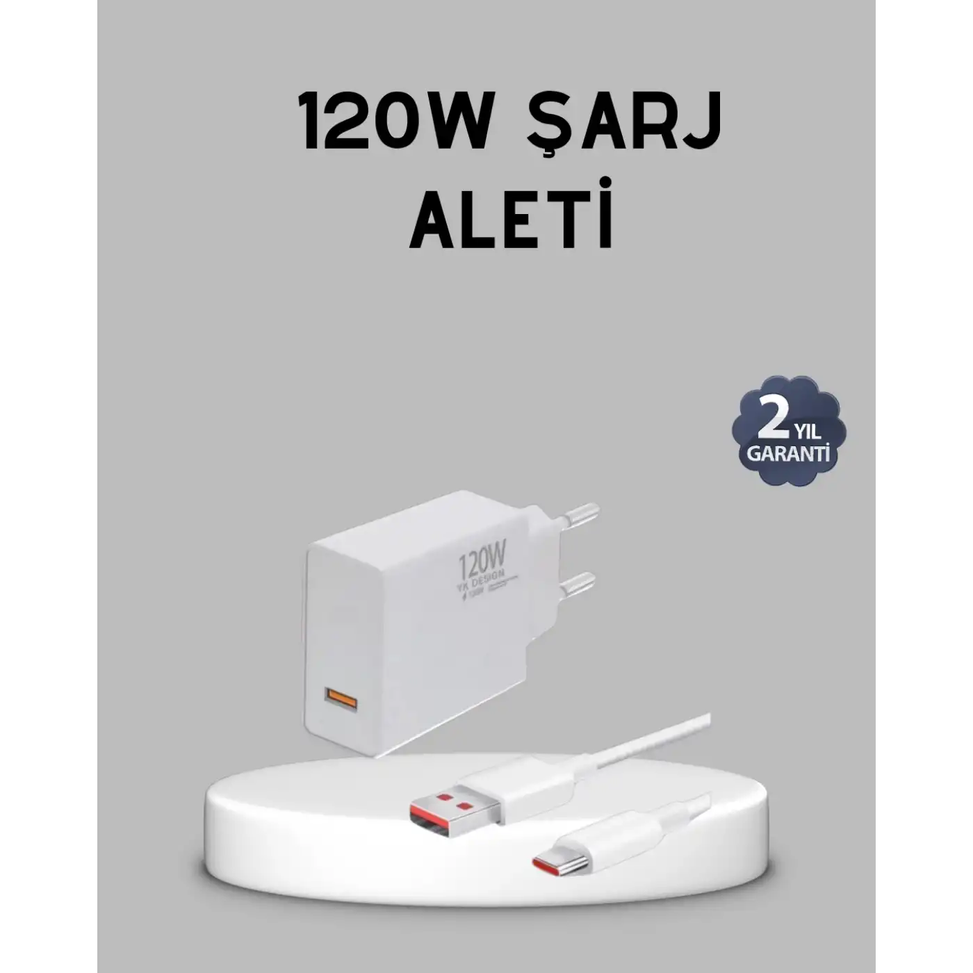 120W Süper Hızlı Şarj Adaptörü – Type-C Kablo Dahil, Yüksek Voltaj Korumalı