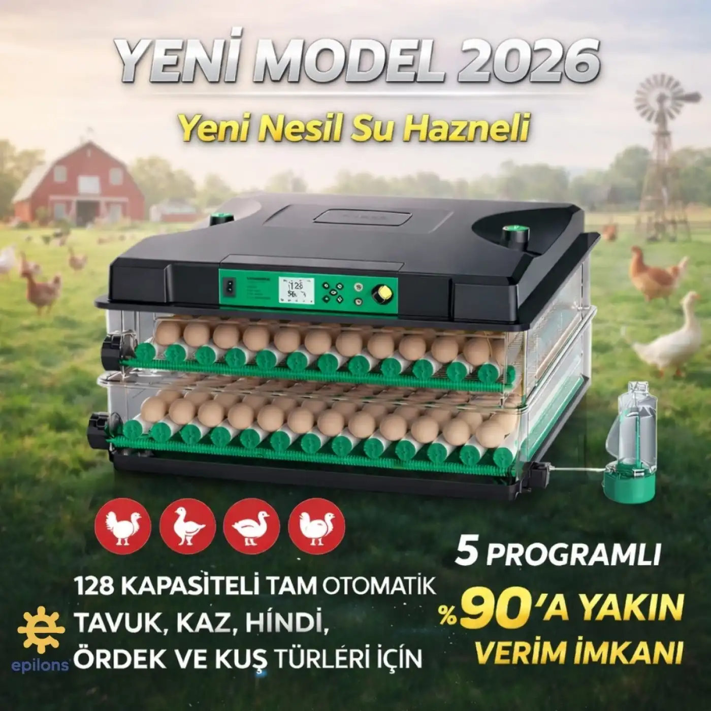 FX-128 Model Tam Otomatik Kuluçka Makinesi – Çift Katlı, Çift Güç Sistemli, Su Hazneli Yeni Nesil İnkübatör