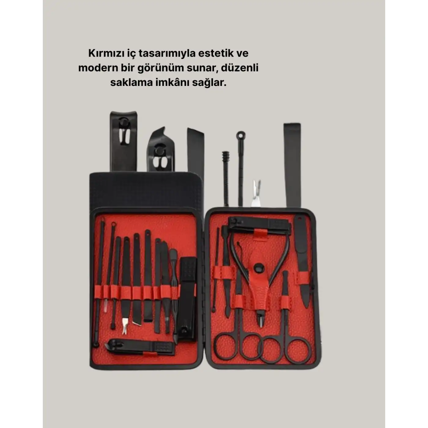17 Parça Profesyonel Manikür Pedikür Seti Paslanmaz Çelik Siyah Kutu