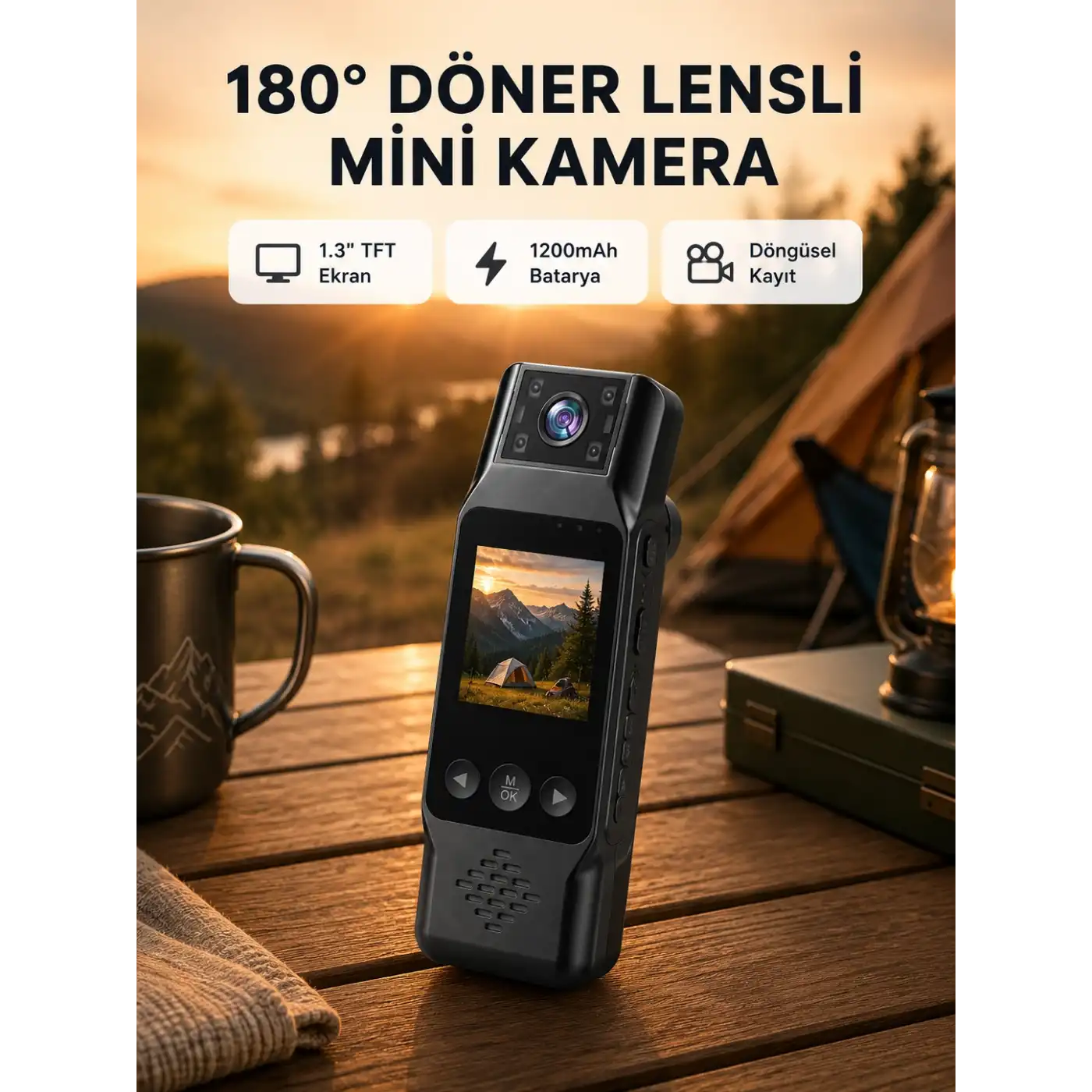 180° Döner Lensli Mini Kamera 1080P Full HD Hareket Algılama 1200mAh