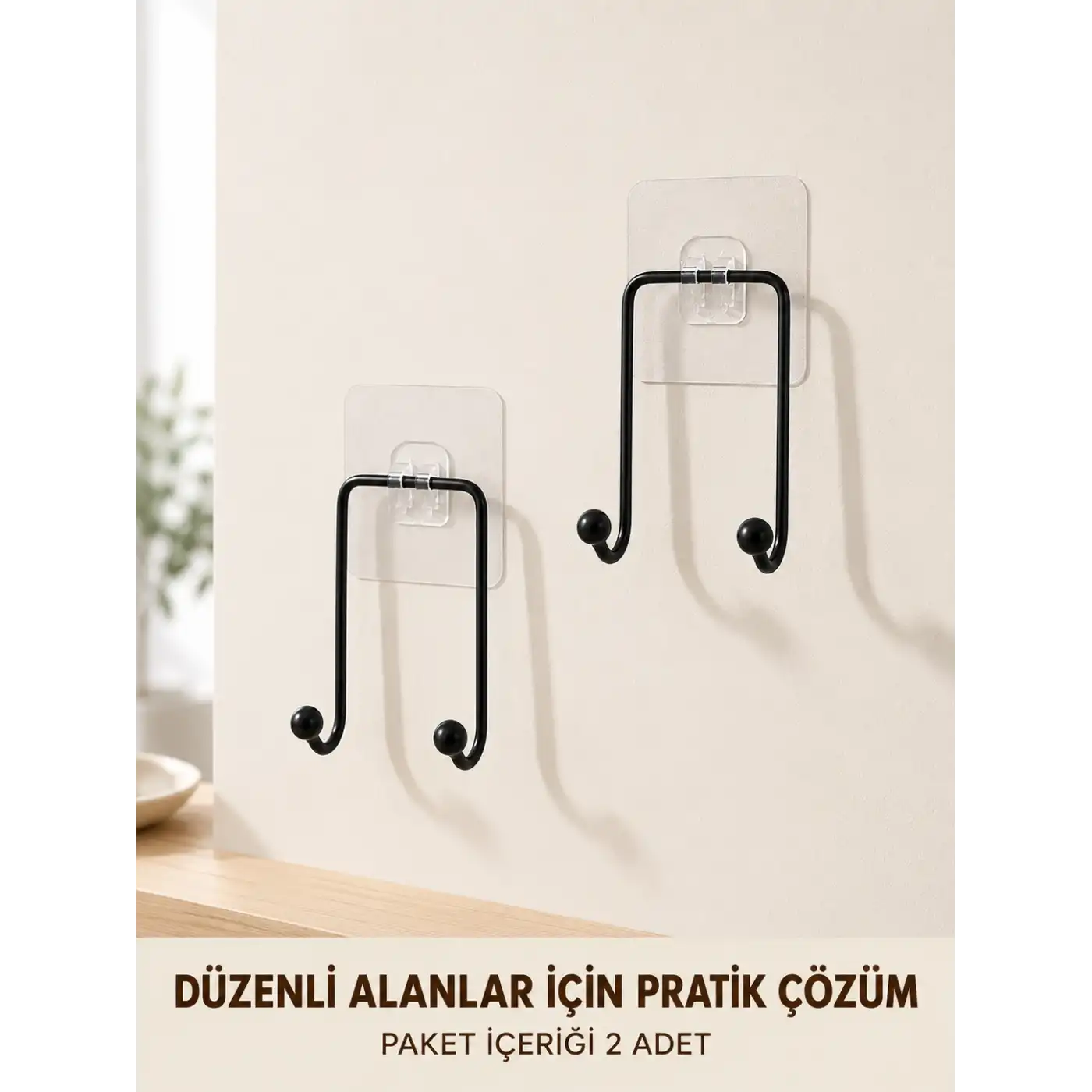 2 Adet Yapışkanlı Duvar Askısı Pratik Çok Amaçlı Düzenleyici Askı
