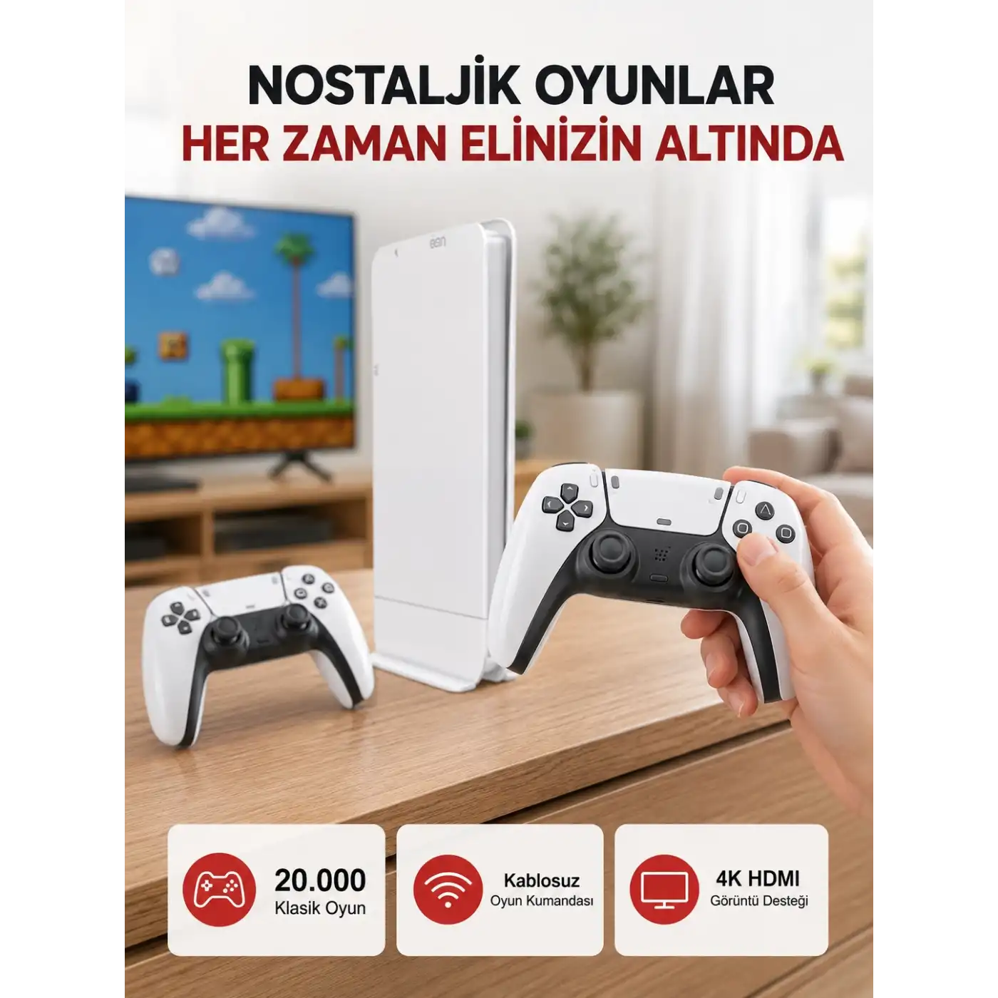 2 Kollu Kablosuz 4K TV Uyumlu Klasik Oyun Konsolu