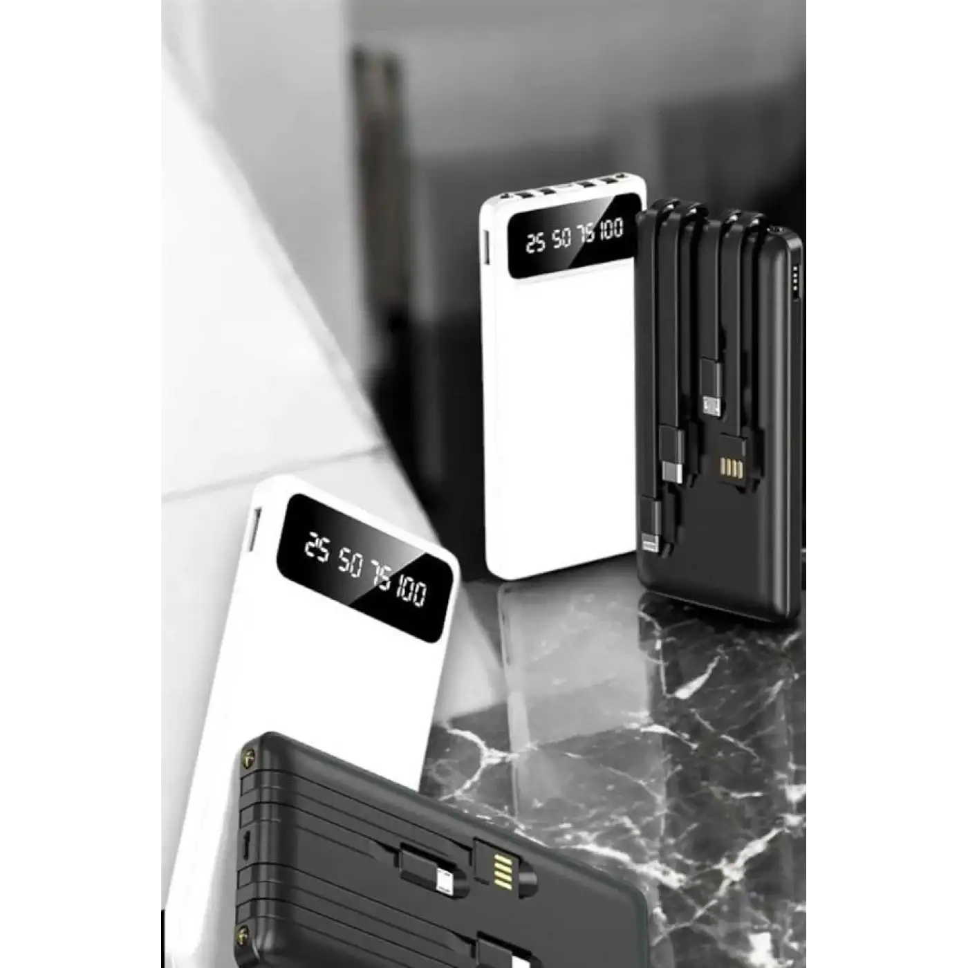 20.000 Mah Led Işıklı LCD Ekran USB Girişli Type-C Lightning Powerbank