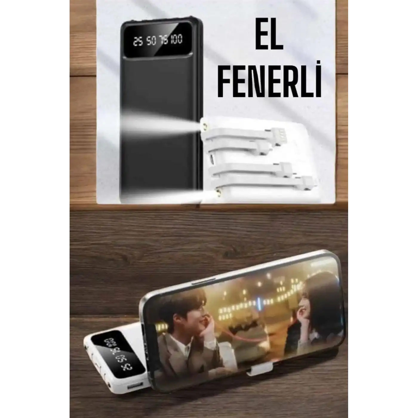 20.000 Mah Led Işıklı LCD Ekran USB Girişli Type-C Lightning Powerbank