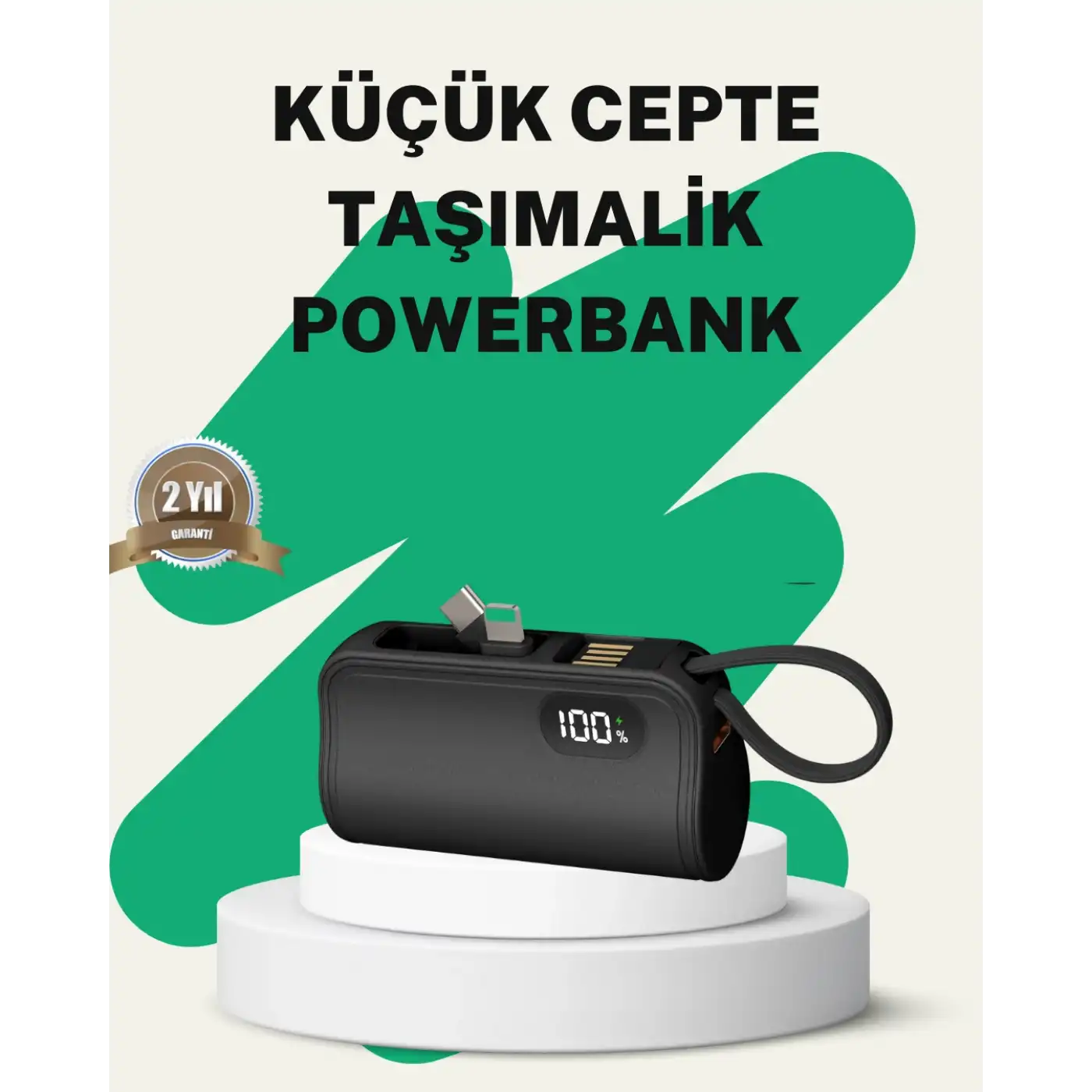 2000mAh Mini Powerbank Dahili Konektörlü PD 20W