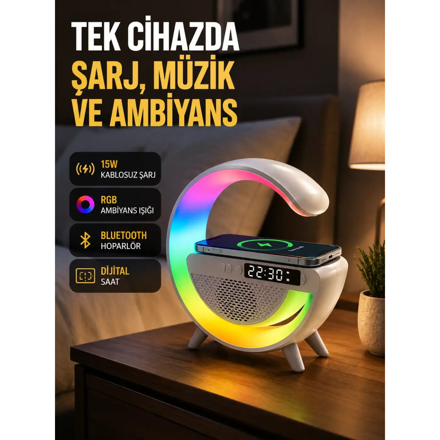 2025 Model 15W Kablosuz Şarjlı Renkli Atmosfer Lambası