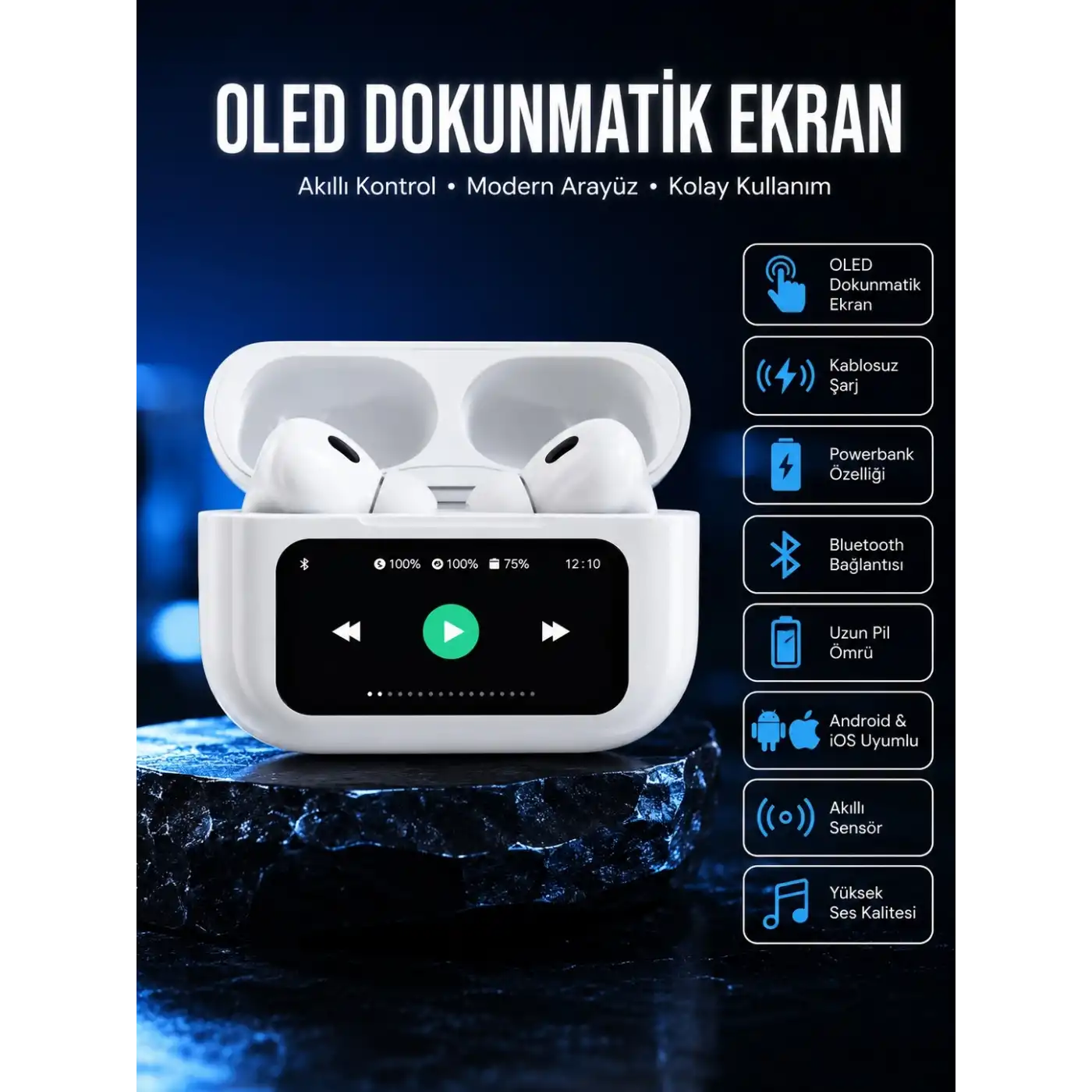 2025 Model Bluetooth Kulaklık Dokunmatik Ekran Yüksek Ses Kalitesi Yeni Nesil