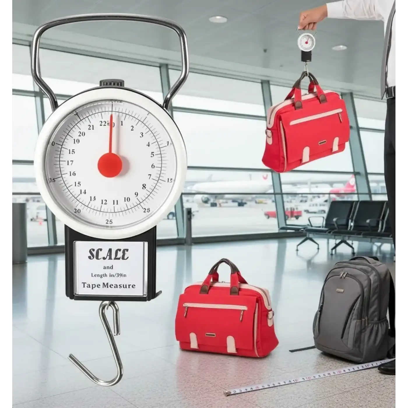 22 Kg/50lb Kancalı Tartı Aleti 1 Metre Mezuralı Askılı Balıkçı Terazisi