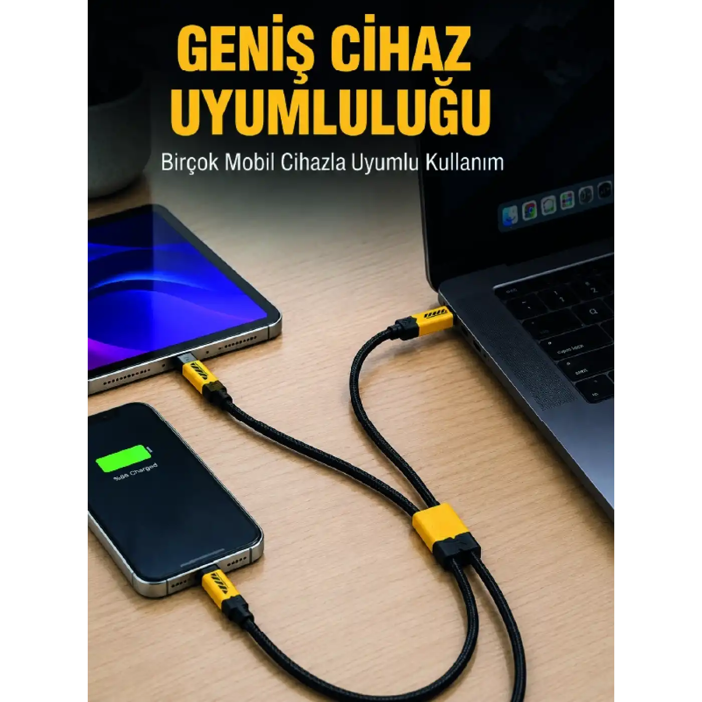 240W Çoklu Şarj Kablosu Type-C Lightning Micro USB Örgü Kablo