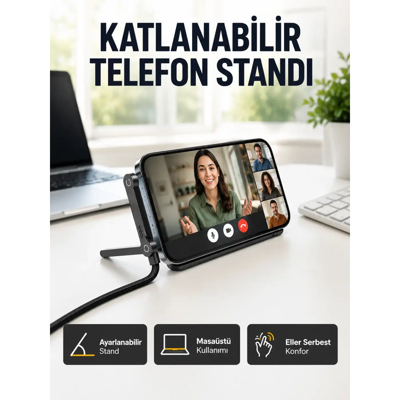 240W Type-C to Type-C Telefon Stand Özellikli Şarj Kablosu