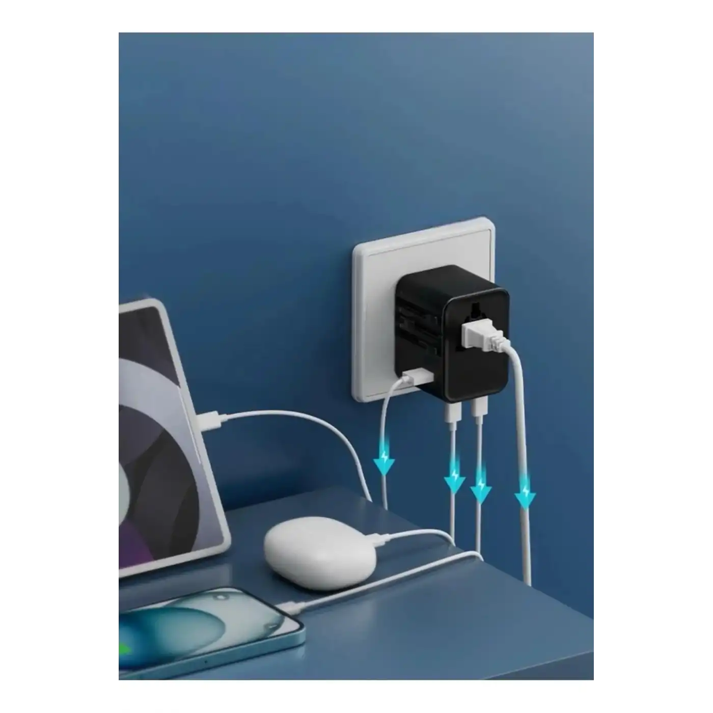 25w Evrensel Seyahat Adaptörü, Eu/us/uk/au Priz Dönüştürücü, 1x Usb, 2x Type-c Hızlı Şarj
