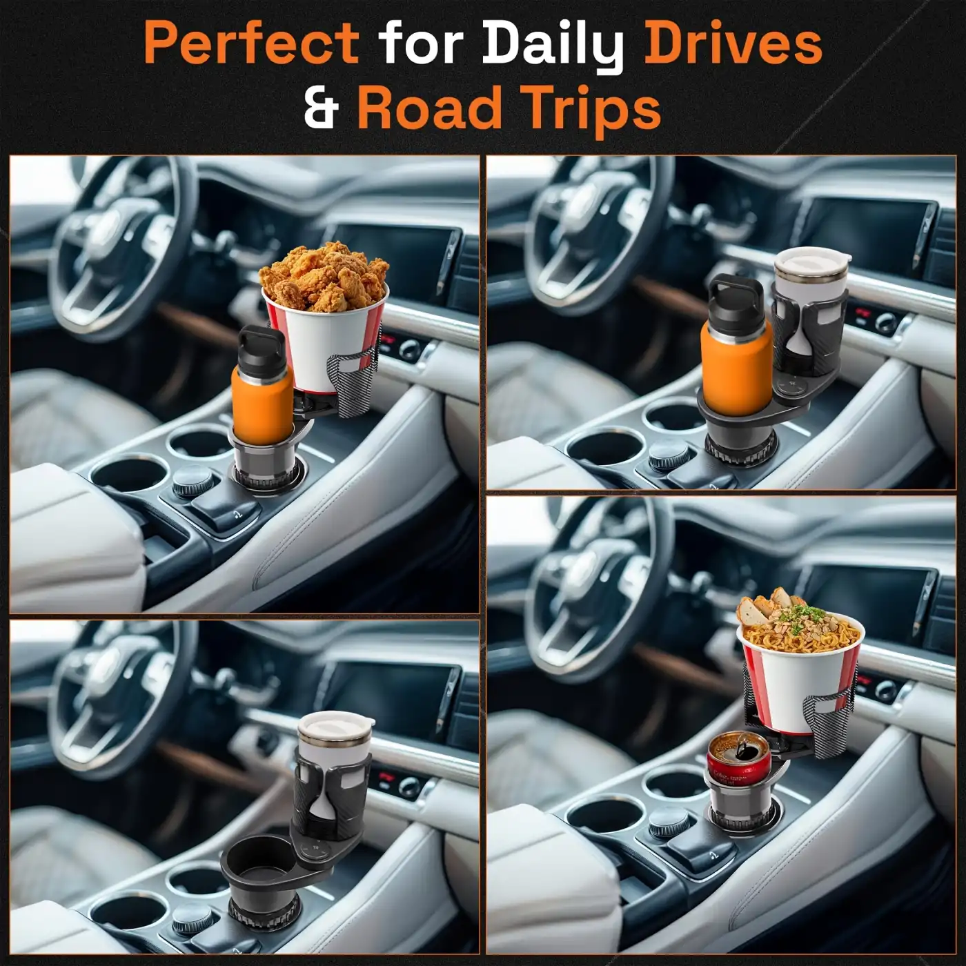 2’si 1 Arada Ayarlanabilir Araç Bardak Tutucu, Genişleyebilir Üst Kısım 3”-6.2”, Şişe Adaptörü, Araba Organizatörü, Dayanıklı Taban, Ramblers Hydroflask Uyumlu, Modern Araç Düzenleyic