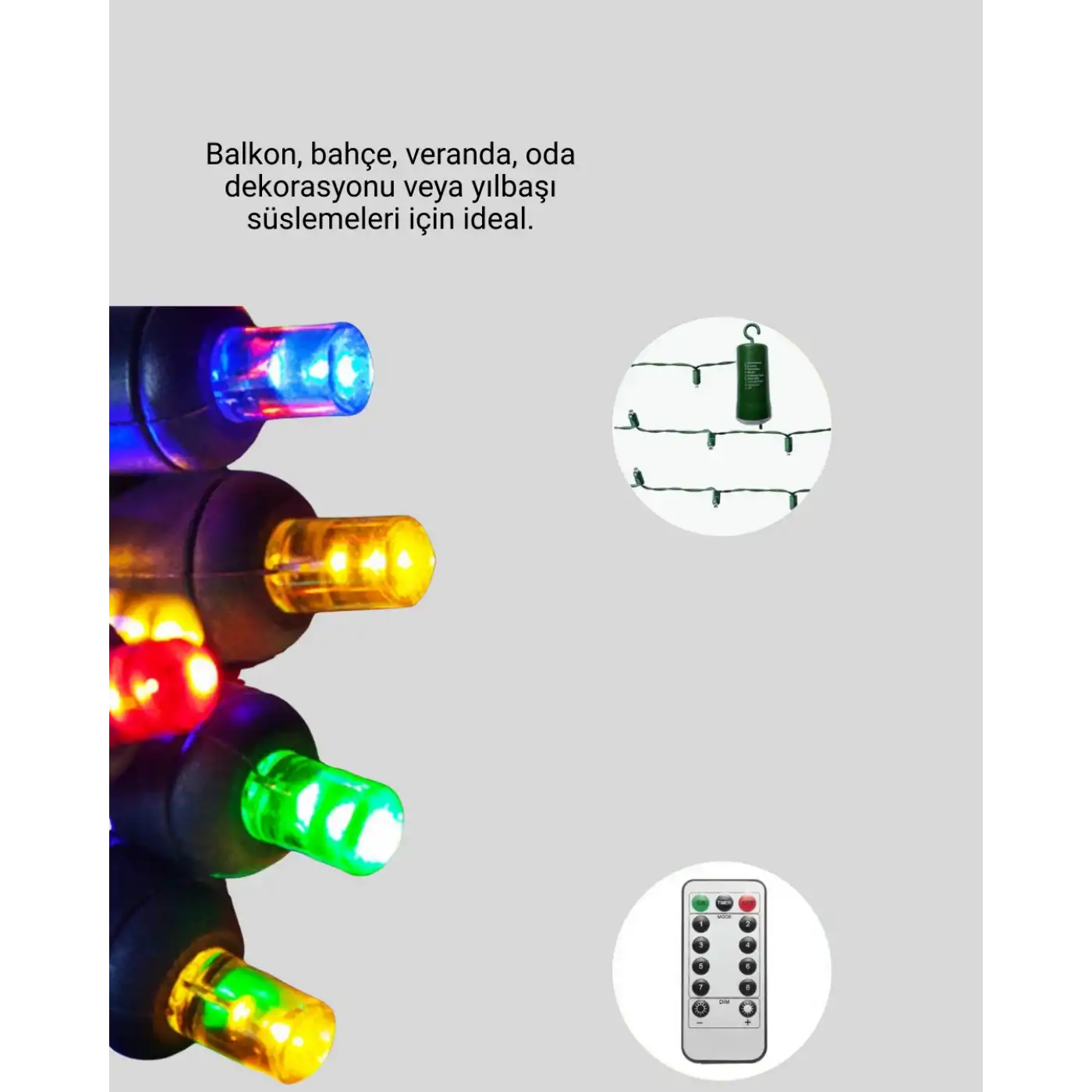 2x2 Metre Pil ile Çalışan Perde LED Işık – 8 Modlu Dekoratif