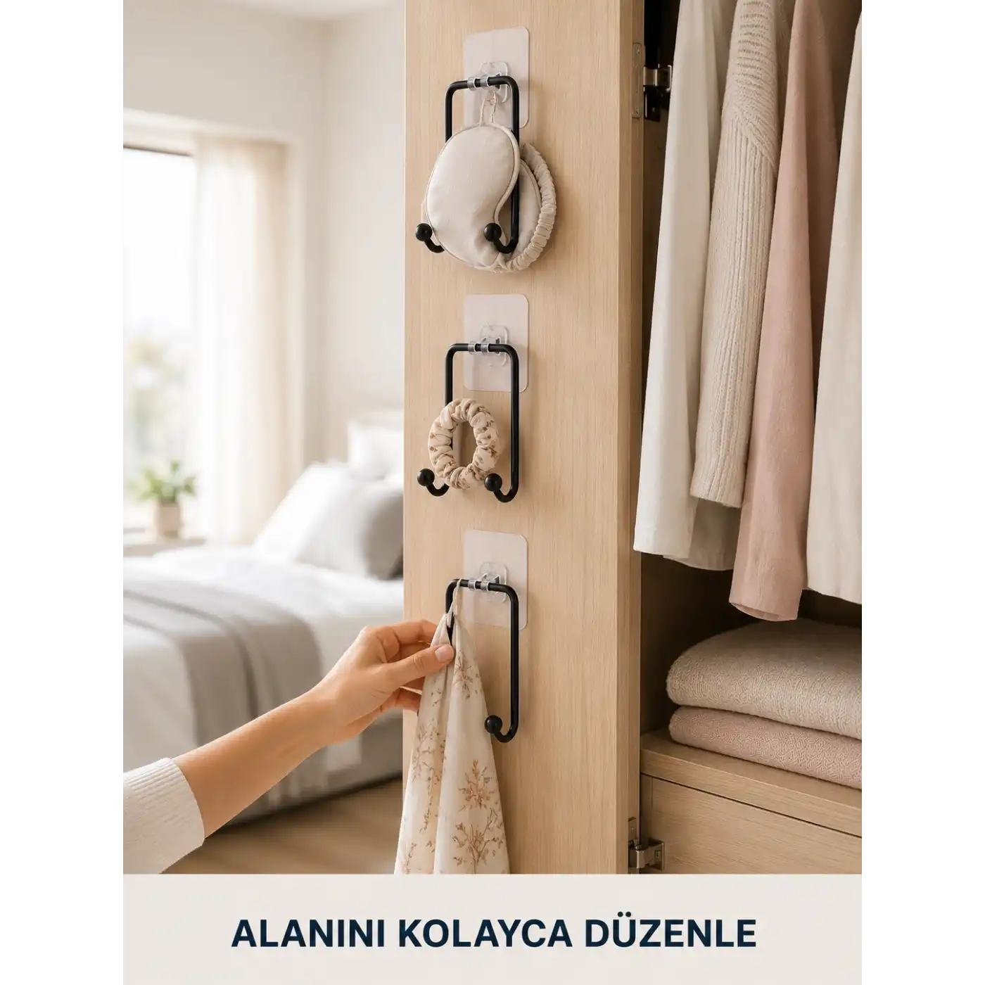 3 Adet Çok Amaçlı Yapışkanlı Askı Pratik Duvar Tipi Düzenleyici