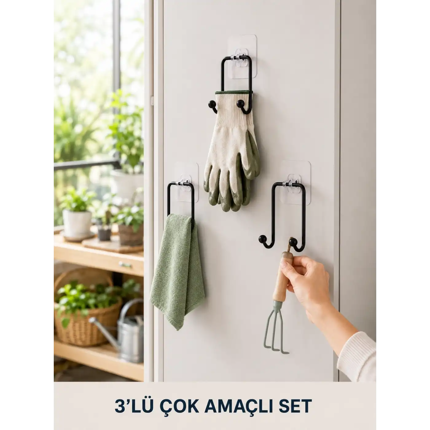 3 Adet Yapışkanlı Askılık Çok Amaçlı Ev Düzenleme Askı Seti