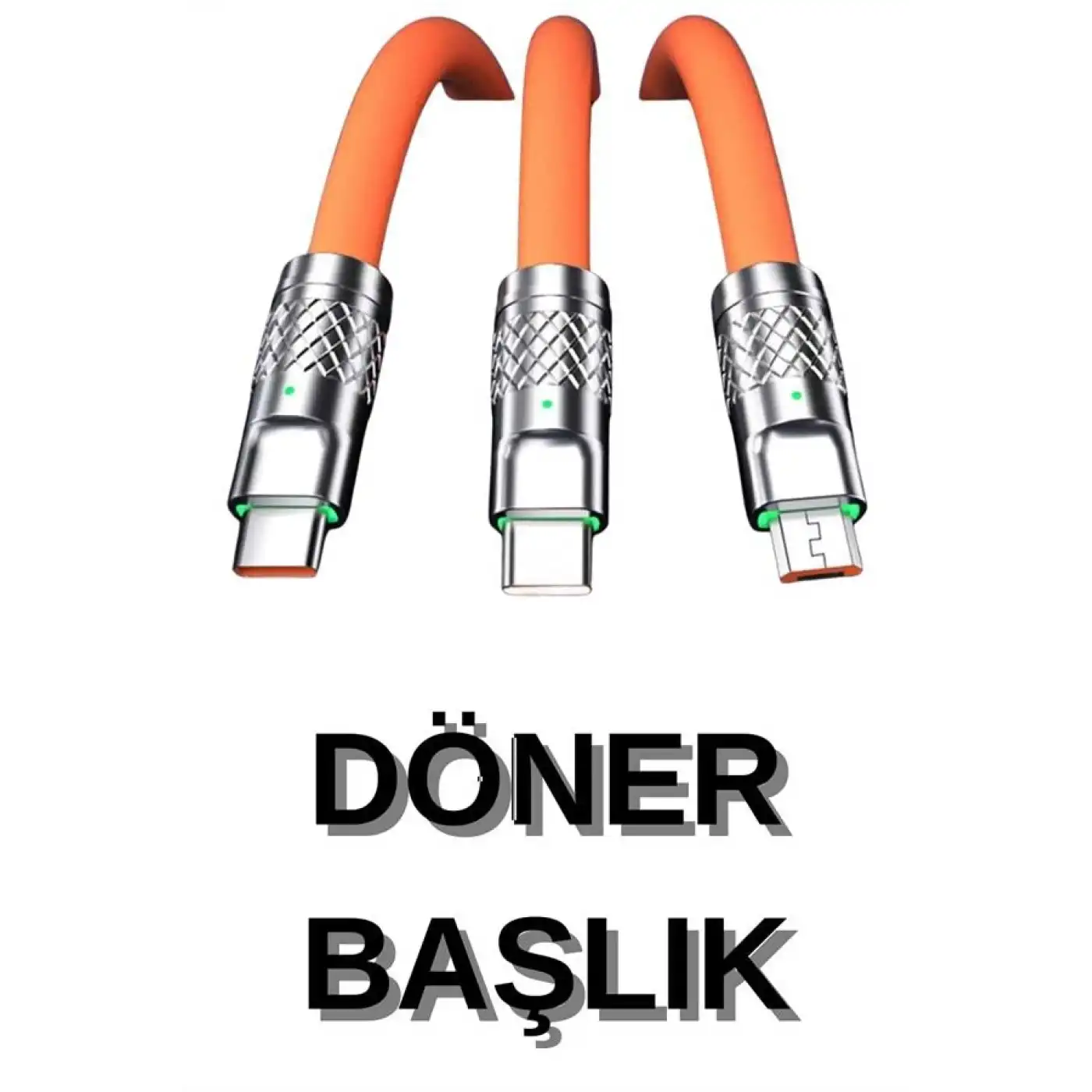 3 İn 1 Süper Hızlı Şarj Kablosu Android ve İOS Uyumlu Silikon Şarj Kablosu