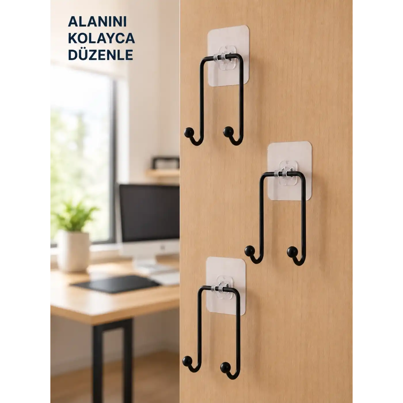 3lü Yapışkanlı Askı Seti Ev Banyo Mutfak İçin Çok Amaçlı Askılık