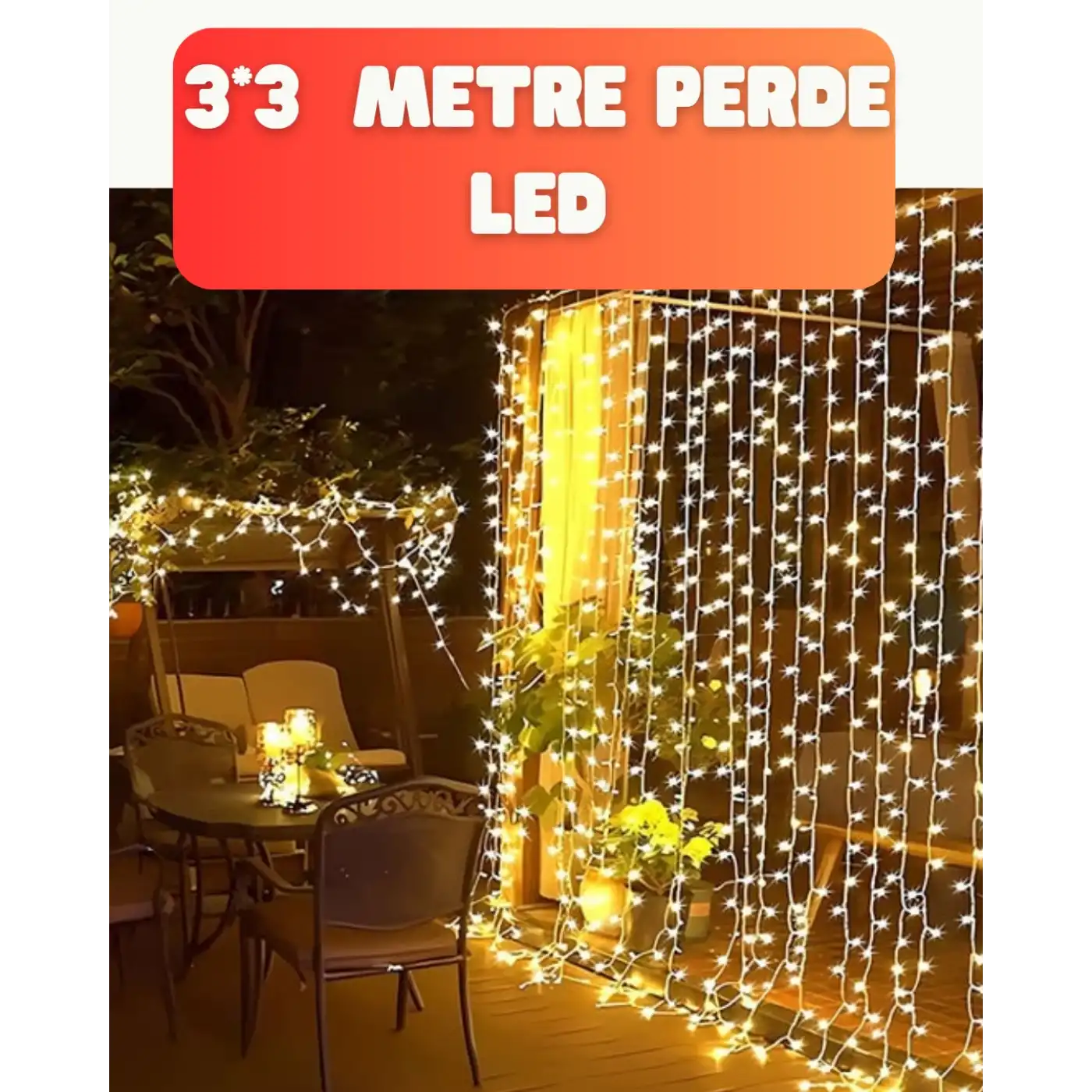 300 LED Perde Işık – Sıcak Beyaz Dekoratif Aydınlatma