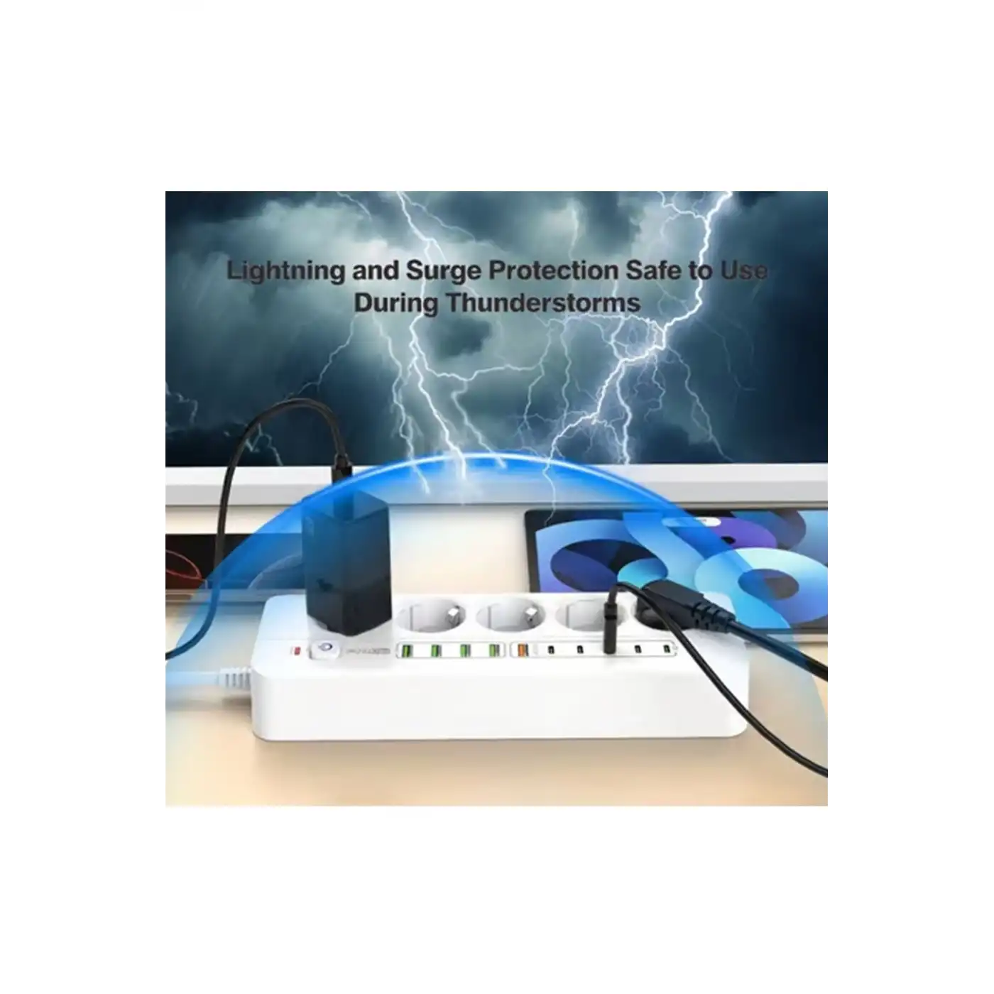 3500w Akım Korumalı 5’li Grup Priz: 5x Usb + 5x Type-c Çıkışlı (2 Metre)