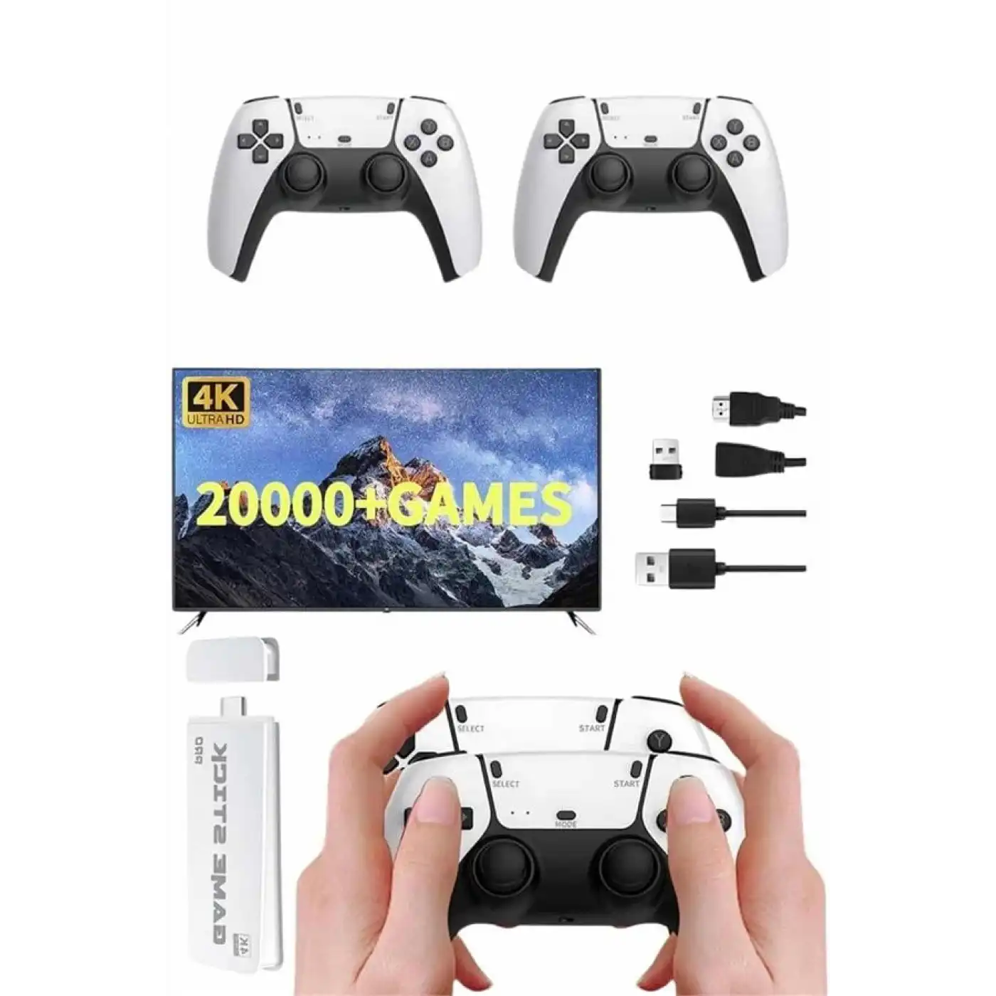 3D 4K 2000 Oyunlu Game Stick Oyun Konsolu Çift Konsol