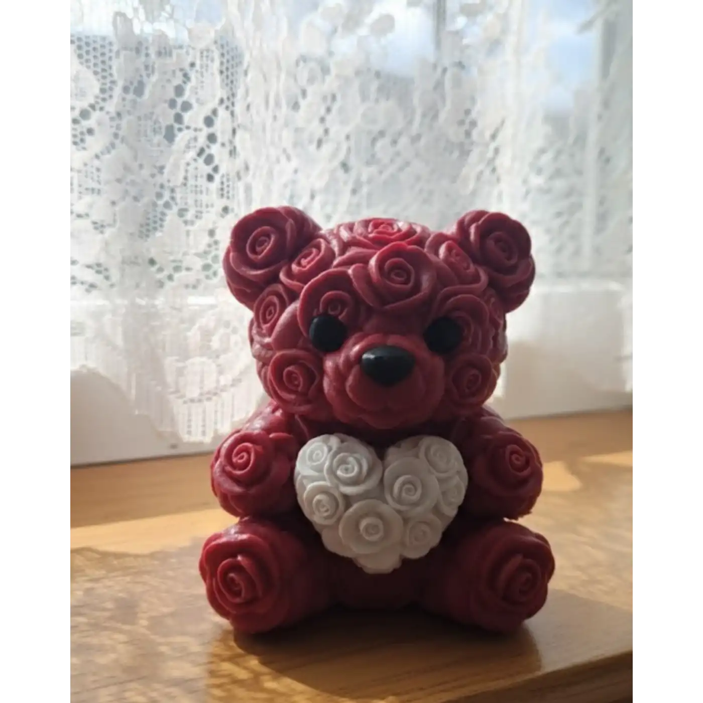 3D Gül Tasarımlı Kalp Ayıcık 10cm Şık Dekoratif Biblo