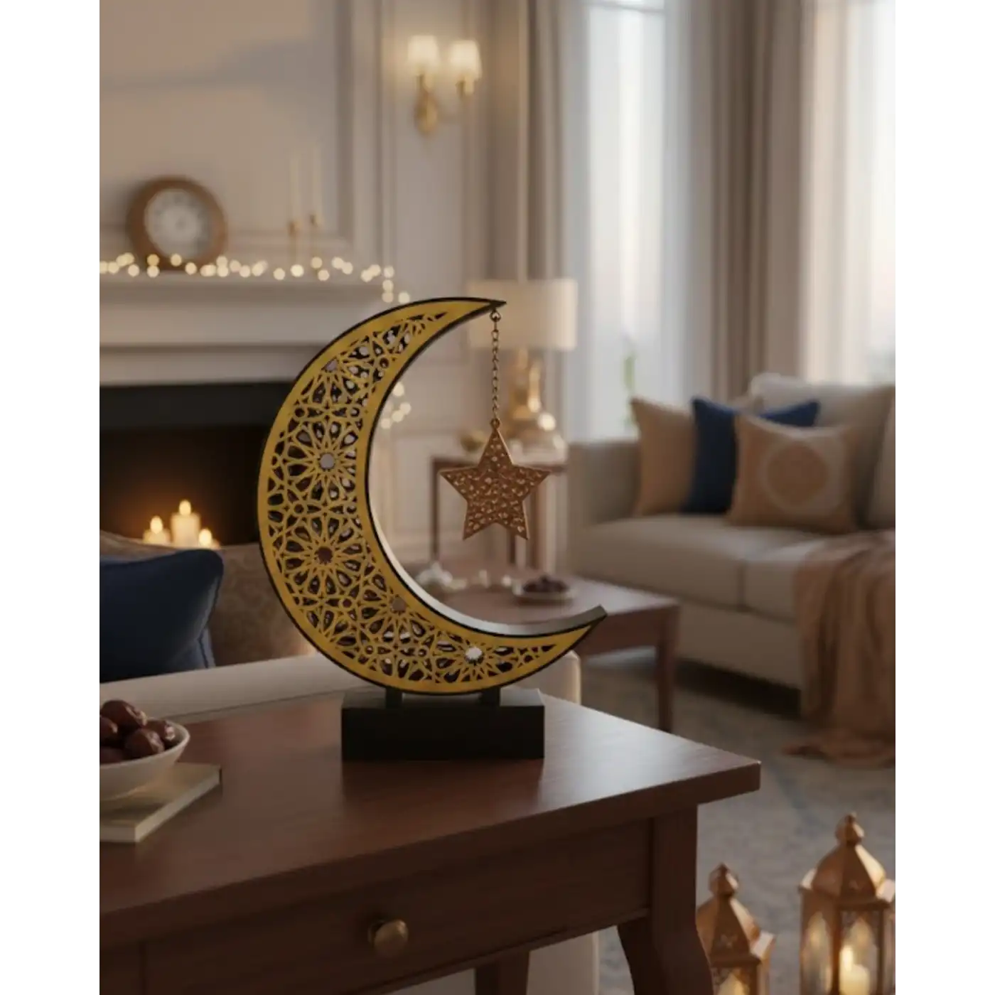 3D Hilal Yıldız Dekor 23x23 cm Ramazan Özel Masa Üstü Süs