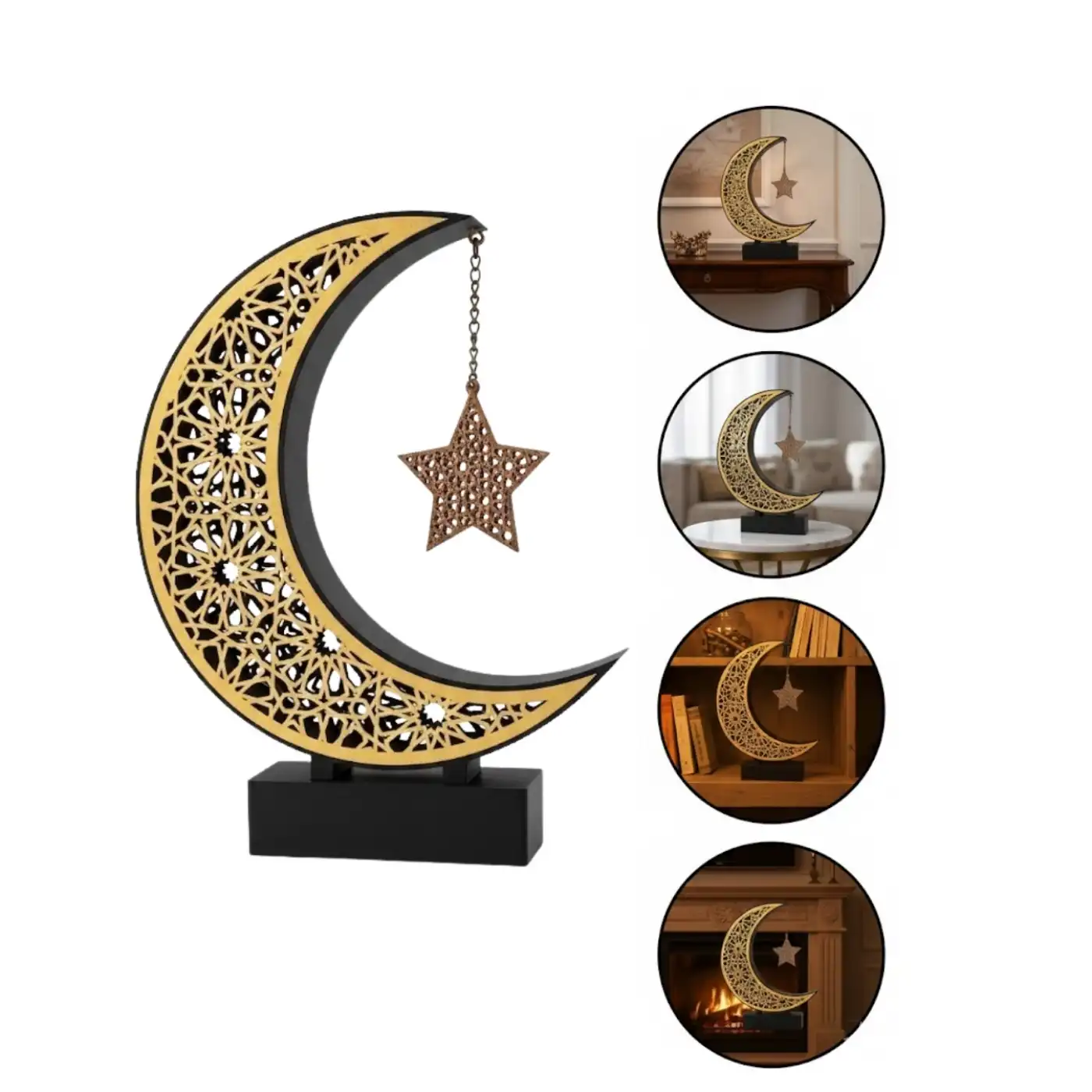 3D Hilal Yıldız Masa Üstü Dekor 23x23 cm Ramazan Konsept Tasarım