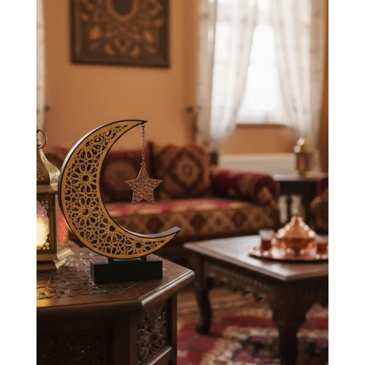 3D Hilal Yıldız Süs 23x23 cm Ev ve Ofis İçin Şık Aksesuar